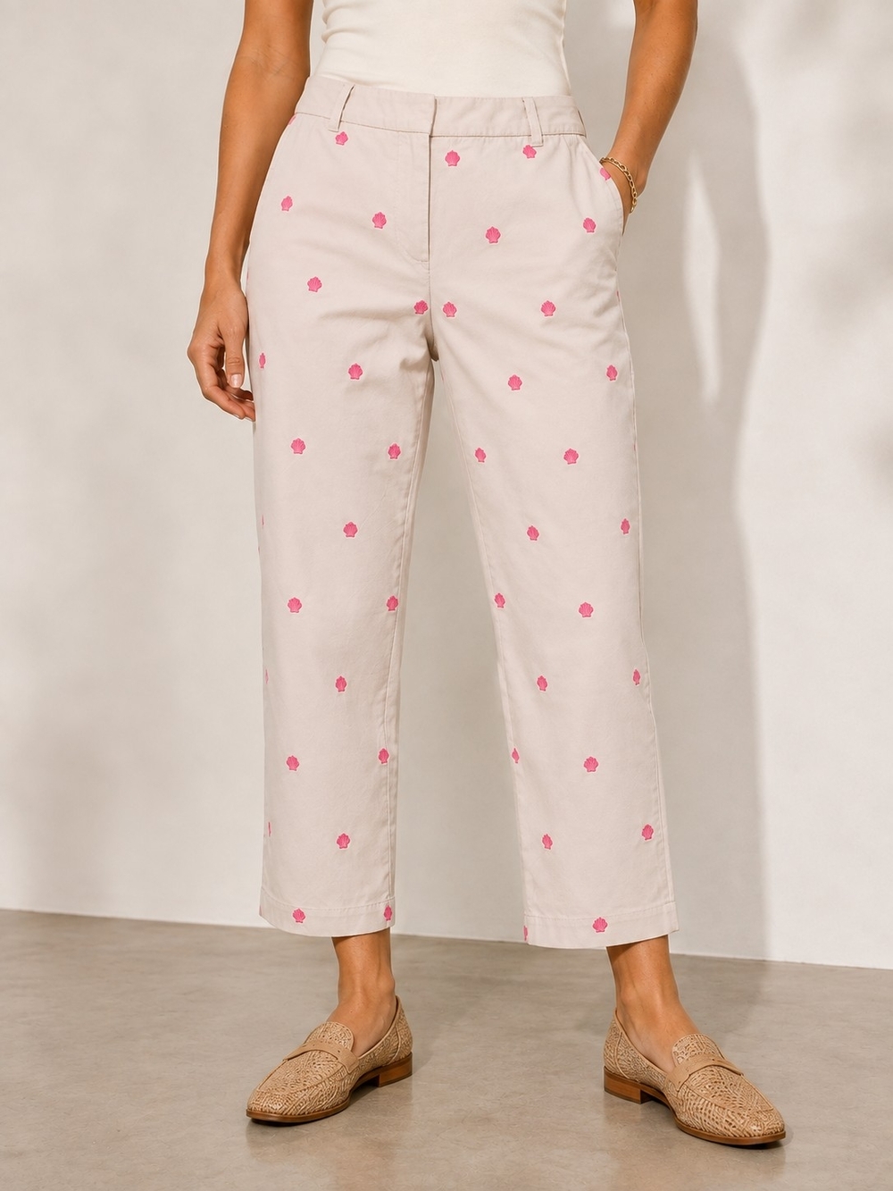 TALBOTS EMBROIDERED SEASHELL ANKLE PANTS SZ 8